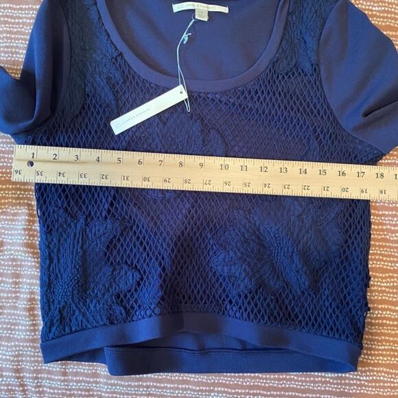 0970 Lauren Conrad Botanical Beauty Navy Blue S Mesh Front Cropped Top NWT - Picture 10 of 11